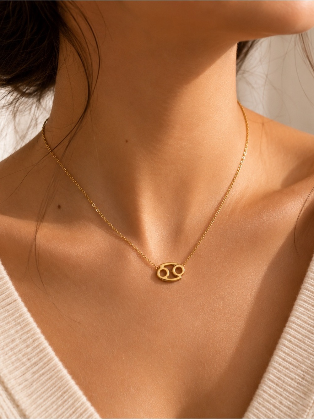 Gold Cancer Zodiac Necklace - Minimal Pendant Necklace